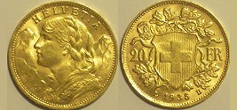 Švicarski zlatnik Vreneli Helvetia Švicarski zlatnik Vreneli Helvetia